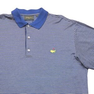 Bobby Jones Collection Masters Logo Blue Striped Golf Polo Shirt Mens Large